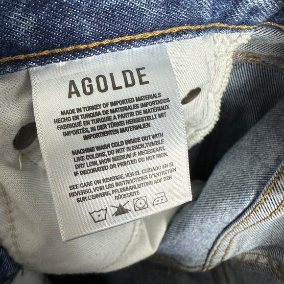 AGOLDE 90s Pinch High Rise Straight Leg Jeans Revolve Blue‎ Denim Distress Sz 24 - Picture 9 of 15